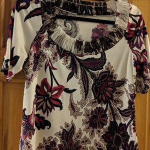 Eli Tahari short sleeve top size small flowers